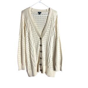 Torrid Cream Pointelle Open Knit Cable Button Front Cardigan Sweater Size 3 (3X)